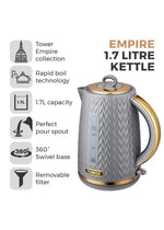 Tower Empire Grey 1.7 Litre Kettle with Brass Accents