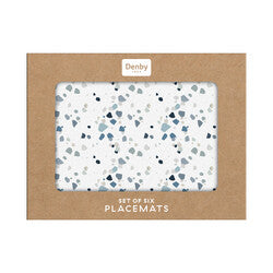 DENBY SET OF 6 ELEMENTS TERRAZZO EFFECT BLUES PLACEMATS