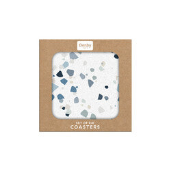 DENBY SET OF 6 ELEMENTS TERRAZZO EFFECT BLUES COASTERS