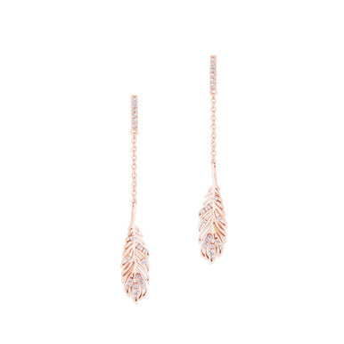 Tipperary Crystal Feather Long Rose Gold Earrings Inset with Clear CZ 158894