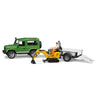 BRUDER LAND ROVER DEFENDER with SINGLE AXLE TRAILER, JCB MICRO EXCAVATOR, TRAILER & CONSTRUCTION WORKER