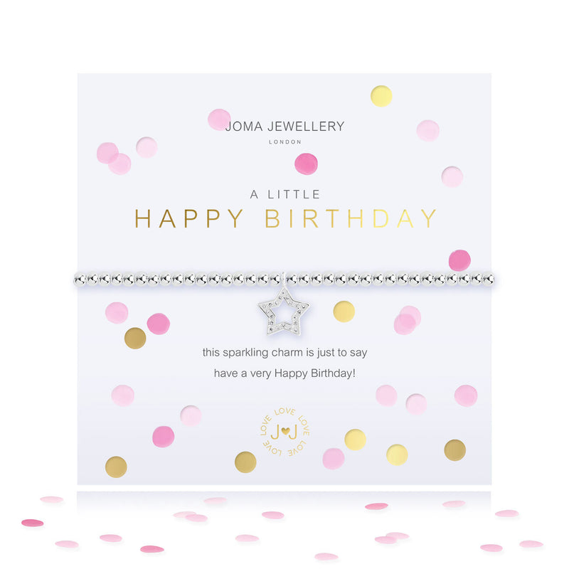 Joma Jewellery - CONFETTI A LITTLE | HAPPY BIRTHDAY | Silver | Bracelet | 17.5cm stretch
