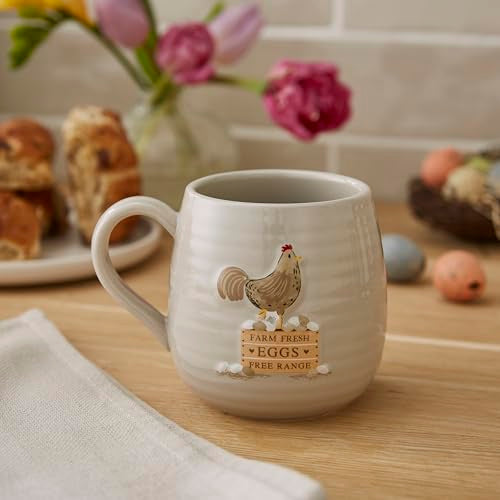 Cooksmart Hen House Lane Belly Mug Farm Fresh Eggs - Beige