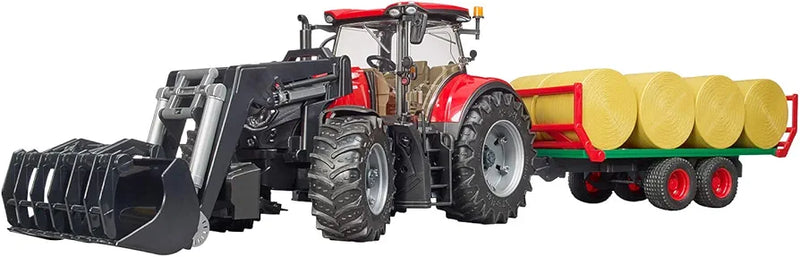 BRUDER CASE IH OPTIM with FRONTLOADER, TRAILER & 8 BALES