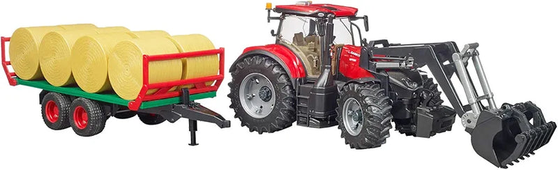 BRUDER CASE IH OPTIM with FRONTLOADER, TRAILER & 8 BALES