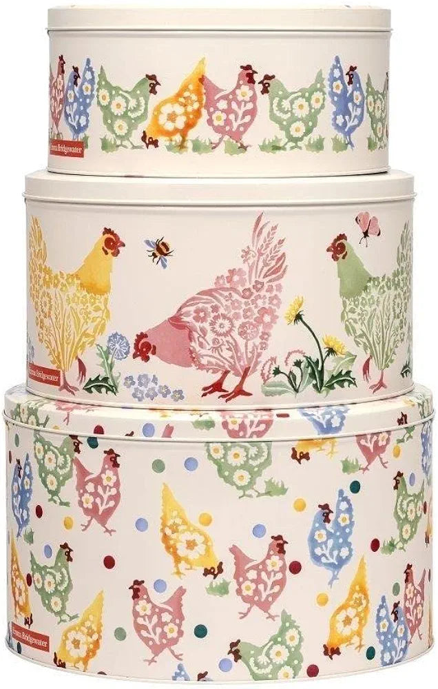 Emma Bridgewater polka chickens set of 3 round cake tins