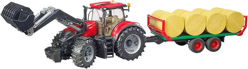 BRUDER CASE IH OPTIM with FRONTLOADER, TRAILER & 8 BALES