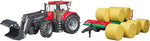 BRUDER CASE IH OPTIM with FRONTLOADER, TRAILER & 8 BALES