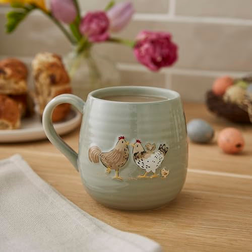 Cooksmart Hen House Lane Belly Mug Happy Family - Sage