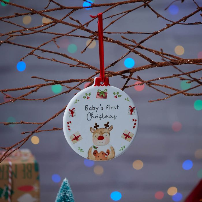 RL BABY FIRST XMAS BAUBLE HANGER WHITE CERAMIC WITH BEARS