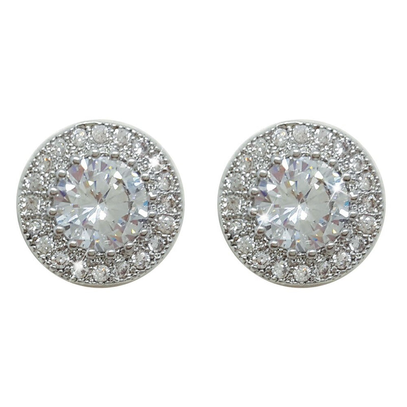 Tipperary Crystal SILVER ROUND EARRINGS PAVE SET SURROUND 107069