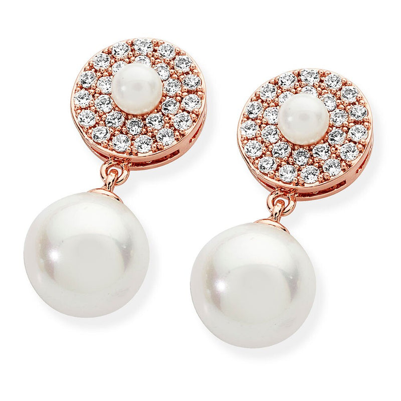 Tipperary Crystal Rose Gold Pave Circle With Drop Pearl Earrings 118041