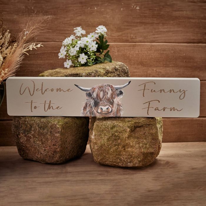 RL "Welcome To The Funny Farm" Dougal Highland Cow Plaque