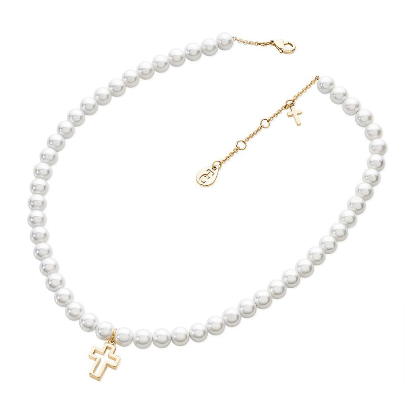 Tipperary Crystal Pearl Necklace with Gold Cross (BN05141)