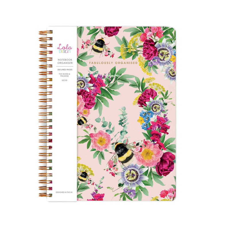 Lola Designs -WIRO BOUND PINK BEE ORGANISER / NOTEBOOK