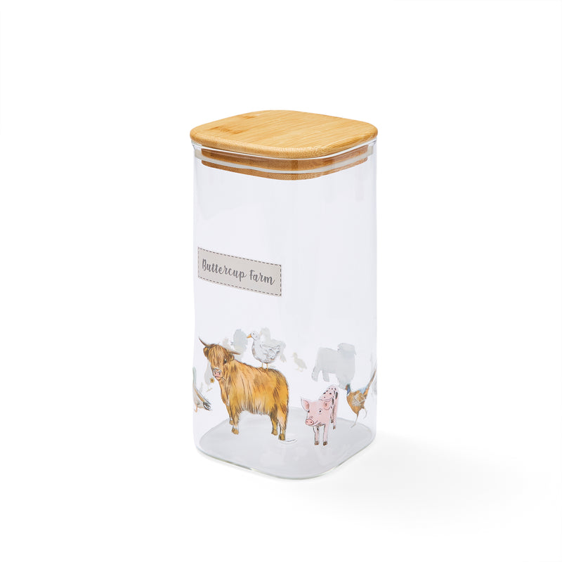 Cooksmart Buttercup Farm 1.5lt Glass Jar Push Bamboo Lid