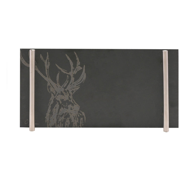 WID MEG HAWKINS SLATE TRAY WITH HANDLES - STAG 30X15CM