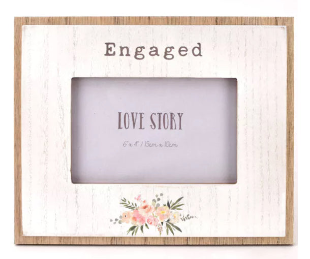 WID 6" x 4" - Love Story Wooden Photo Frame - Engaged