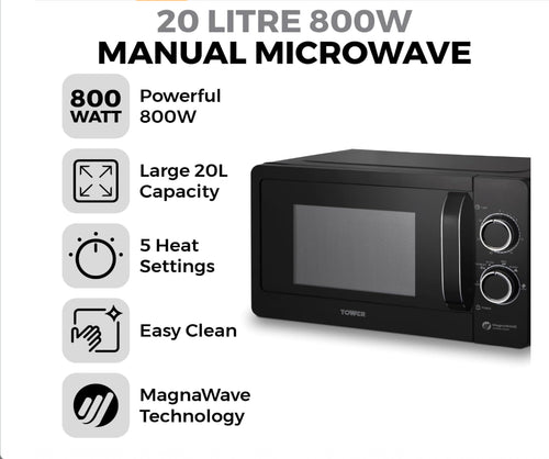 Tower 20L 800W Manual Microwave