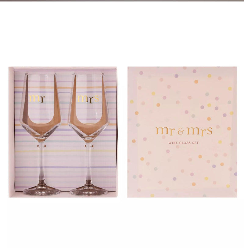 WID Confetti Set Of 2 Wine Glasses Mr & Mrs
