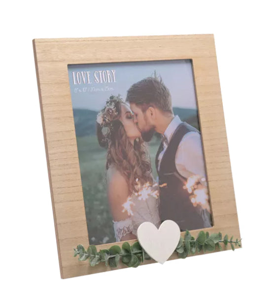 WID LOVE STORY RUSTIC PHOTO FRAME WITH HEART AND LEAVES - 8" X 10"