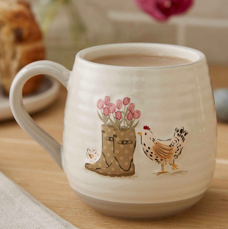 Cooksmart Hen House Lane Belly Mug Wellies & Hens - Cream