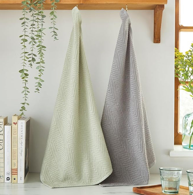 Cooksmart Terry Tea Towel 2pk Chevron Cream and Grey
