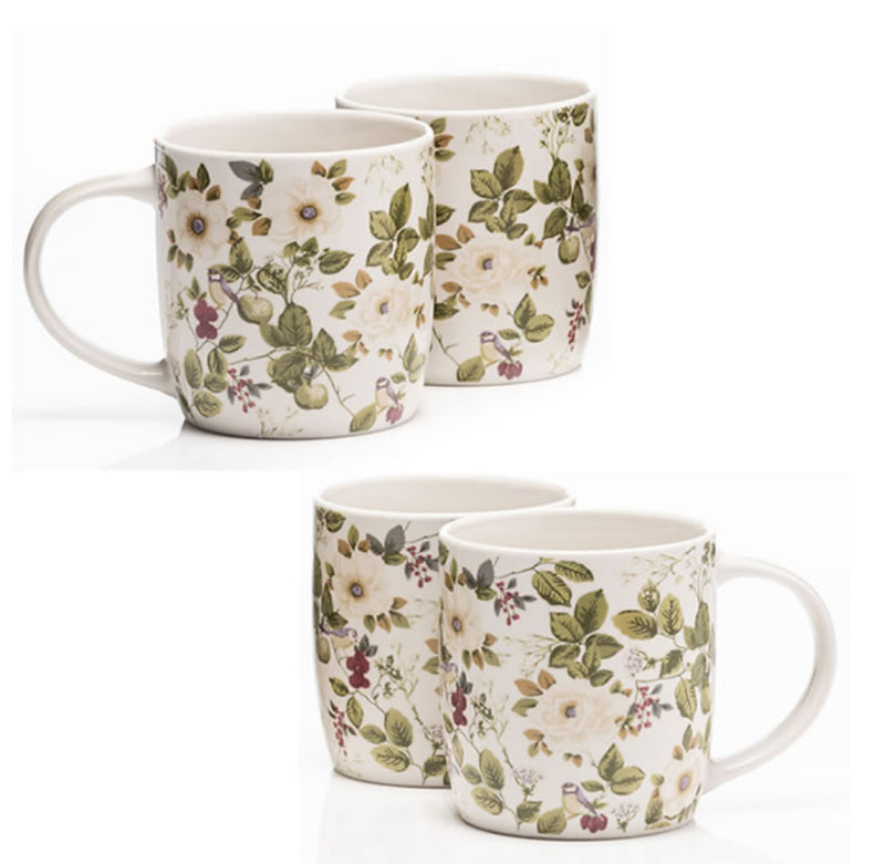 NewGrange Cream Floral Rose Mug Set 4