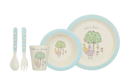 KC Creative Tops Visit A Farm Duck 5 Piece Kids Pressed Bamboo Dinner Set