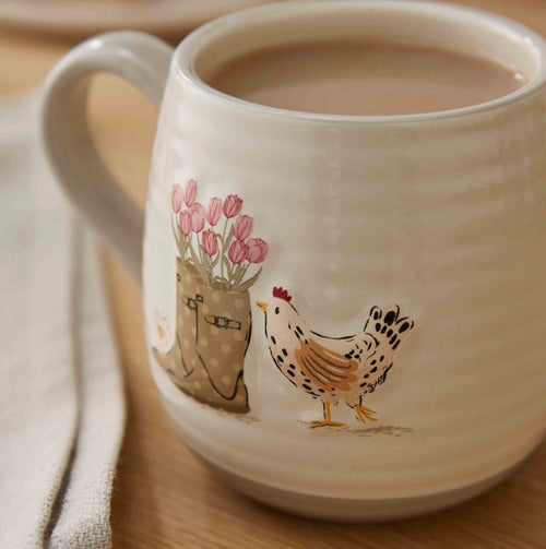 Cooksmart Hen House Lane Belly Mug Wellies & Hens - Cream