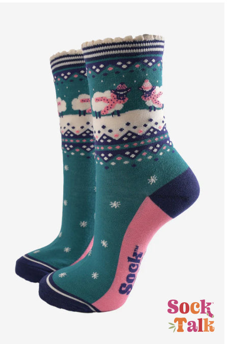 MSH Women’s Bamboo Socks Green Sheep