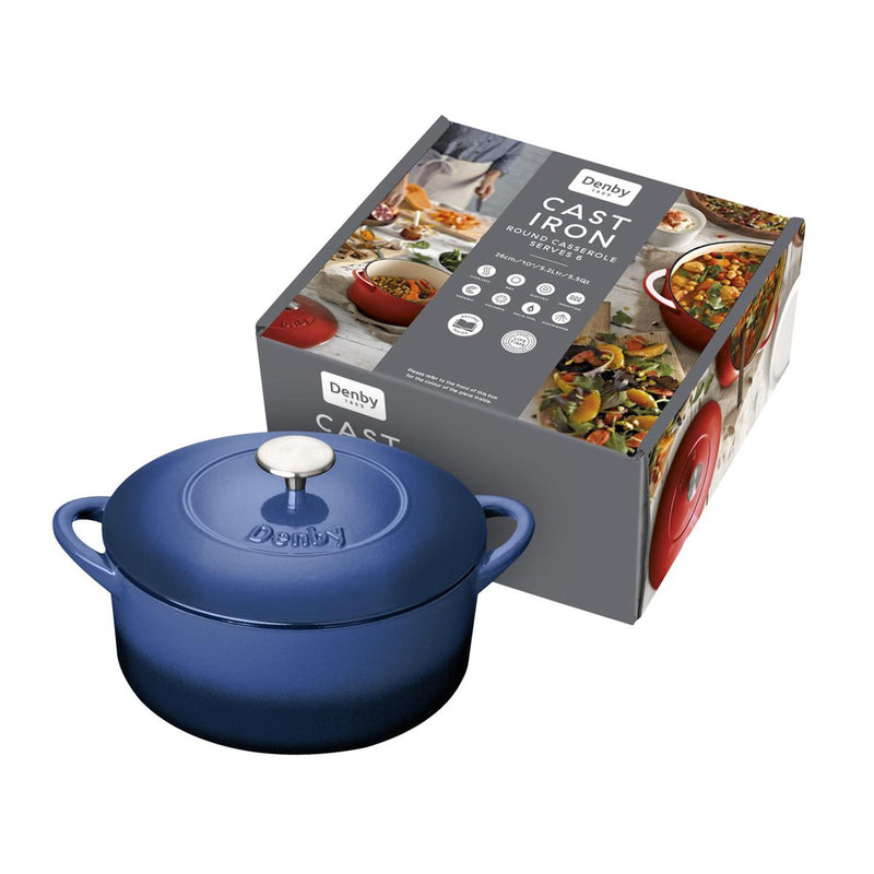 Denby Cobalt 26cm Round Cast Iron Casserole