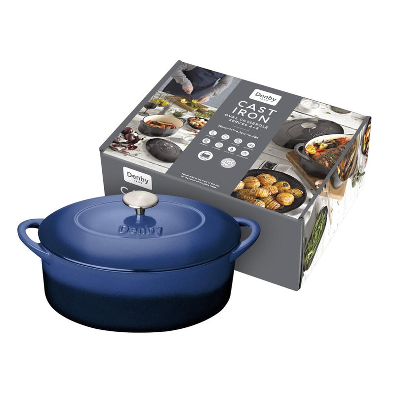 Denby Cobalt 28Cm Oval Cast Iron Casserole