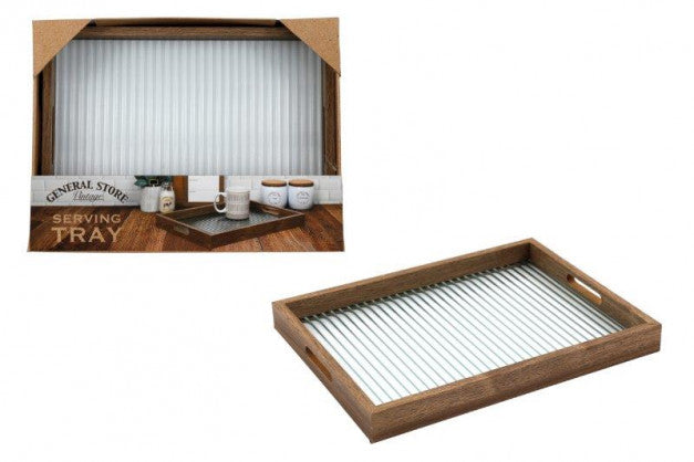 SIL 30x40 Ribbed Glass & Wood Tray
