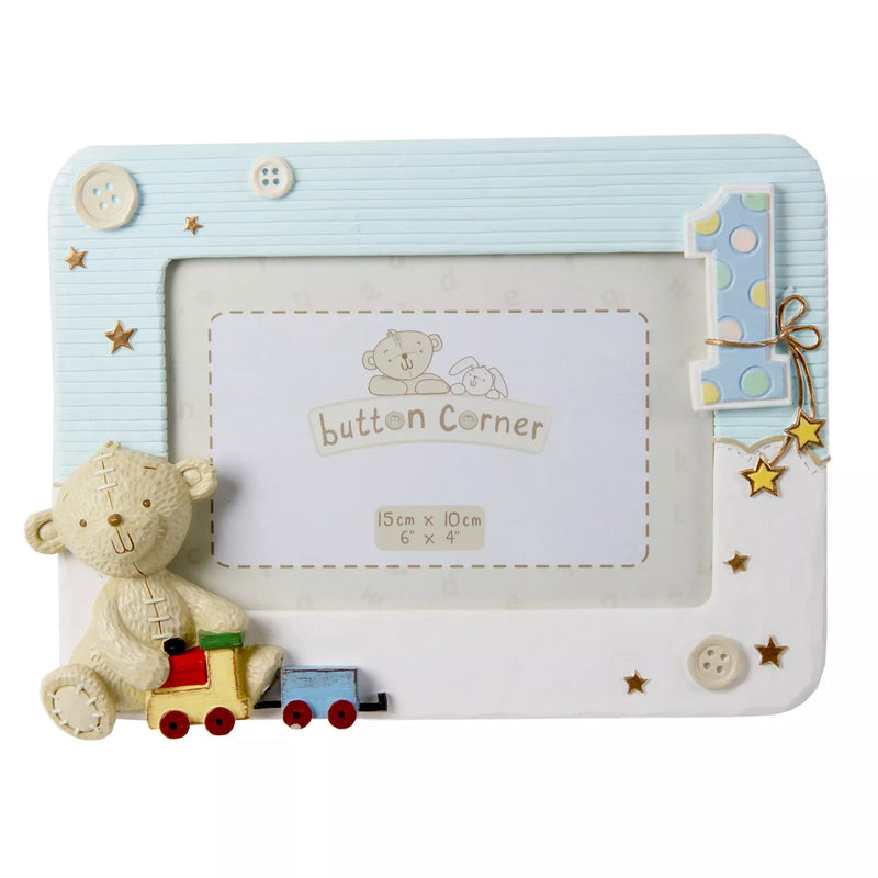 Wid Button Corner Resin Photo Frame 1St Birthday Blue