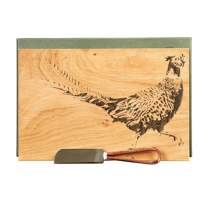 Selbrae House Oak Cheese Board & Knife Set - Pheasant