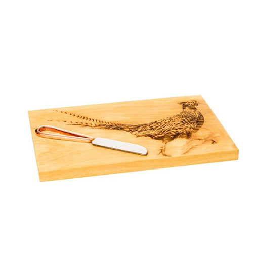 Selbrae House Oak Cheese Board & Knife Set - Pheasant