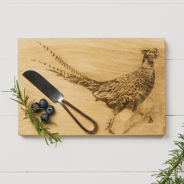 Selbrae House Oak Cheese Board & Knife Set - Pheasant