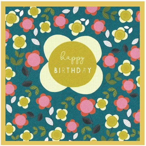 Cinnamon Aitch Bloom Card Happy Birthday Dark Blue