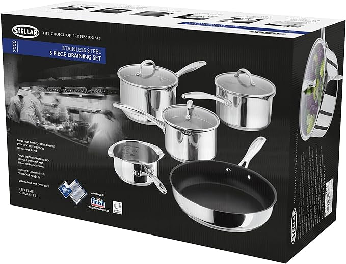 Stellar 7000, 5 Piece Draining Saucepan Set