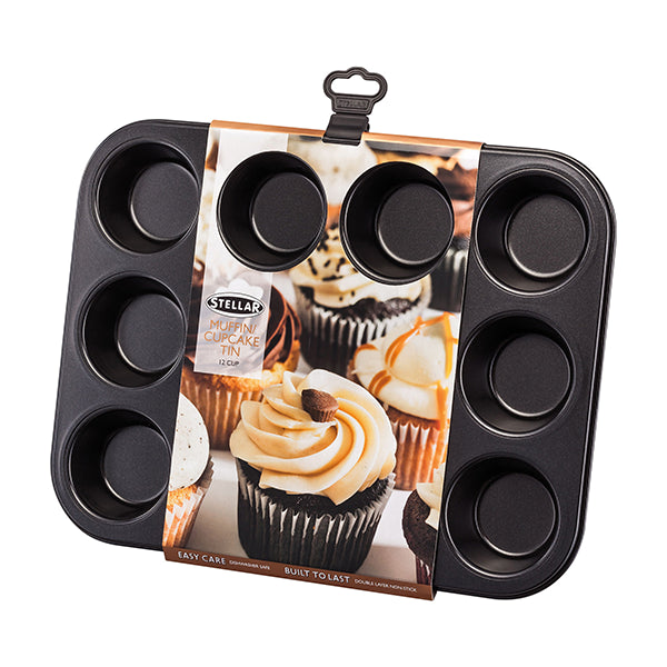 Stellar Bakeware 12 Cup Cupcake/Muffin Tin, Cup Size 6.5 x 3cm, Non-Stick