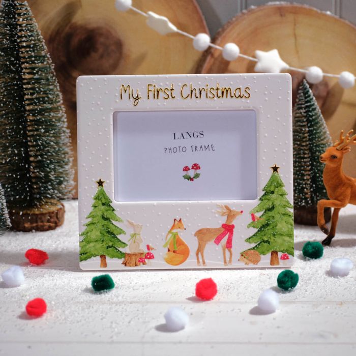 RL CHILDRENS WINTER WONDERLAND RAISED DESIGN MY FIRST CHRISTMAS CERAMIC PHOTO FRAME WITH GOLD DETAIL