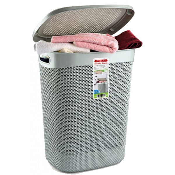 DUN Grey Laundry Basket W/Lid 52Lt Steelex