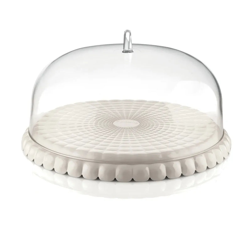 EDD TIFFANY MILK WHITE FLAT CAKE STAND WITH DOME