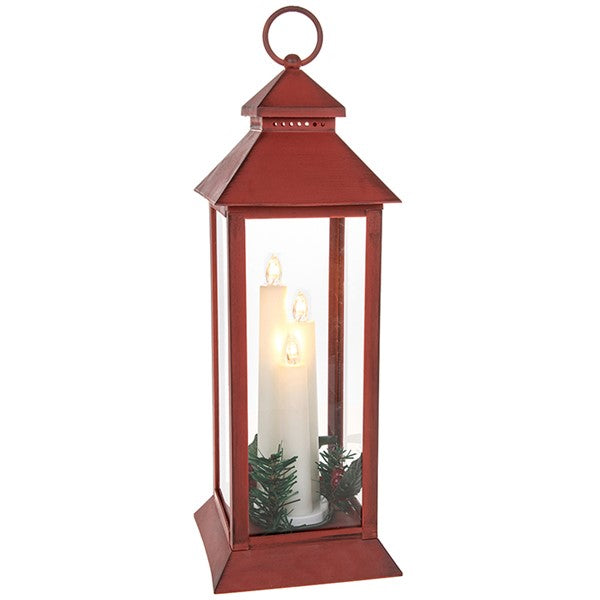 JD Xmas Flame Tall Lantern 3 Candle Red