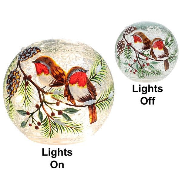 JD Xmas Crackle Led Ball Robins