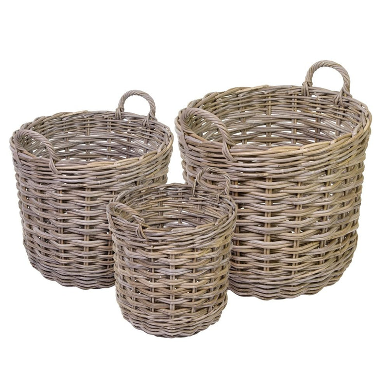 EDD ROUND GREY KUBU RATTAN LOG BASKET SMALL 5703