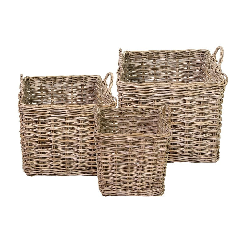 EDD SQUARE GREY KUBU RATTAN LOG BASKET LARGE 5704
