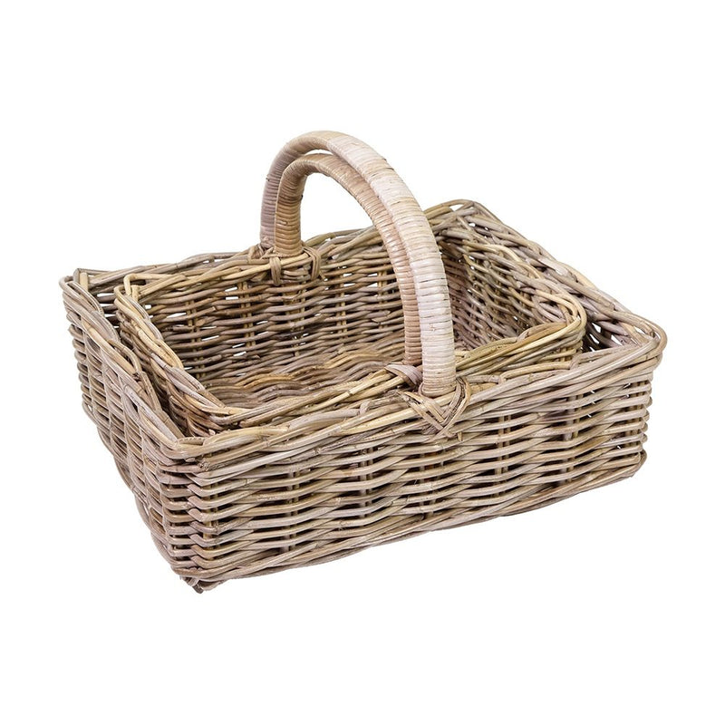 EDD GREY KUBU RATTAN HANDLED BASKET LARGE