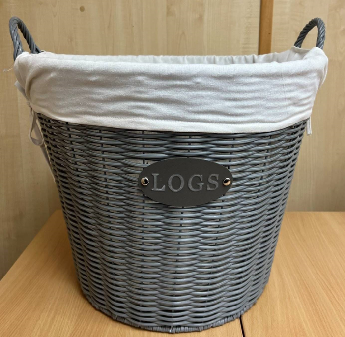 BEU Round Log Basket Grey BW777G with metal log plate